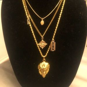 Designer inspired gold tone multi layer necklace